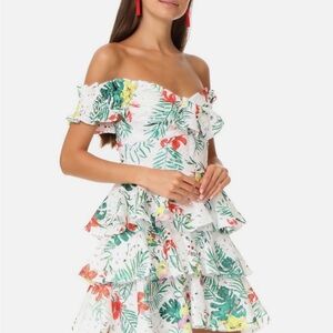 Caroline Constas White Floral Off-Shoulder Dress Helena Lace